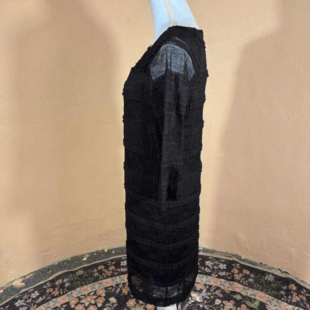 Sangria Black Lace-Overlay Sheath Dress – 3/4 Sleeve | Size 10 - Picture 3 of 6